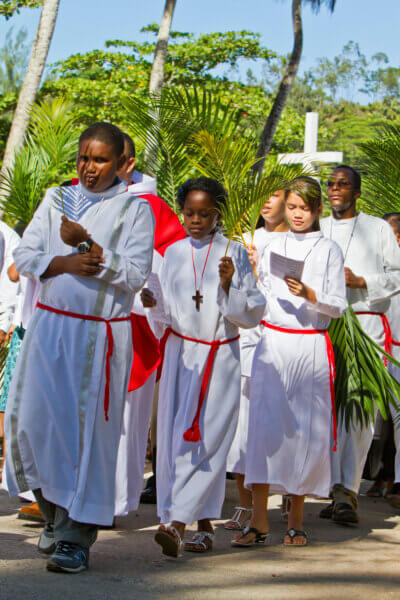 Easter procession, blessing of the palm trees on Palm Sunday, Mahe Island, Seychelles, Africa, Indian Ocean