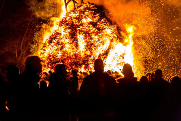 German Easter tradition, bonfire with many visitors,easter night here in Arnsberg, Germany,