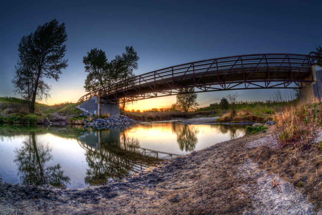 Sunset over Fish Creek Provincial Park in Calgary. Stretching 19 km from east to west, it is the largest urban park in Canada an