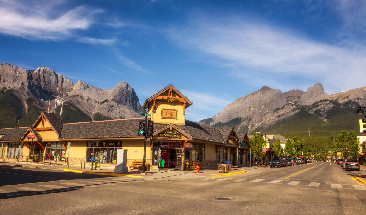 On the streets of Canmore in canadian Rocky Mountains.