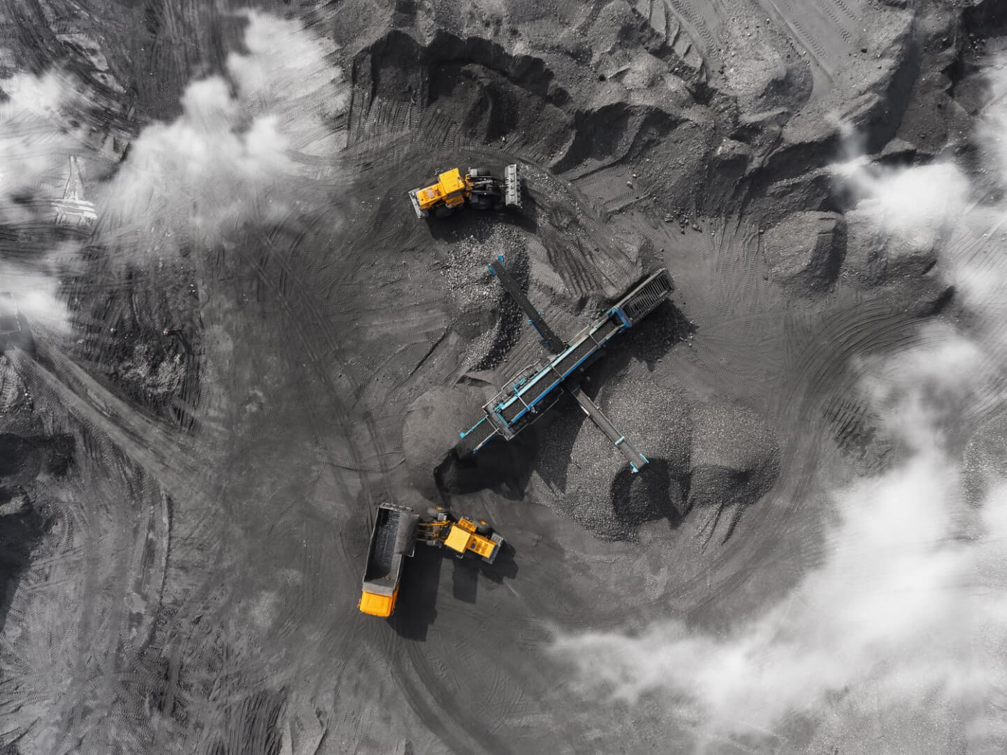 Stock photo of Open pit mine, breed sorting, mining coal, extractive industry
