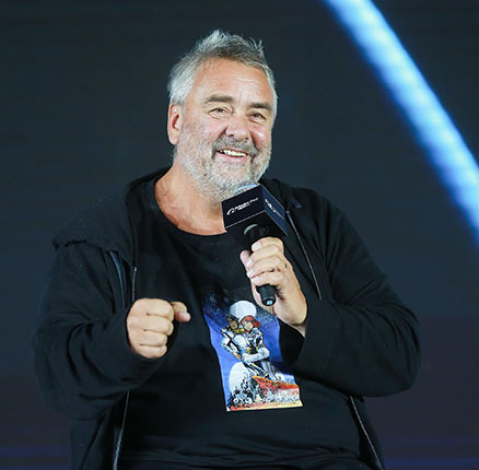 Luc Besson, French film director, screenwriter, and producer, delivers a speech during the 2017 Global Netrepreneur Conference hosted by Alibaba Group