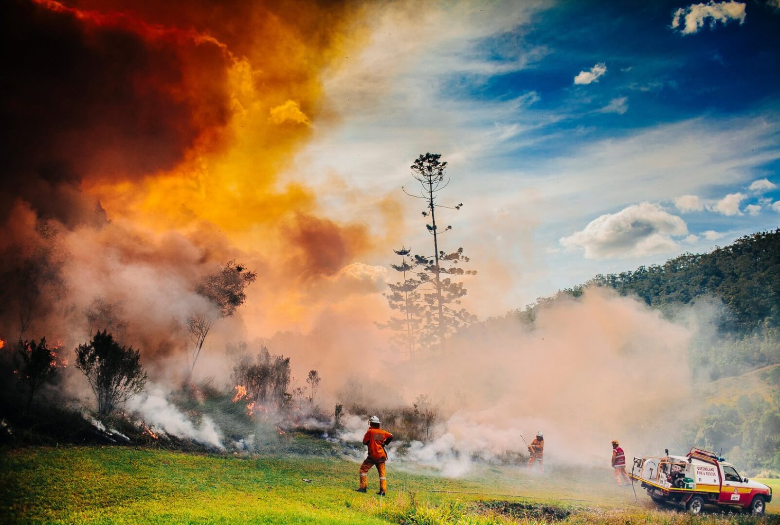 Stock photo of Firefighters conducting a hazard mitigation burn near Mount Tamborine, Queensland, Australia.